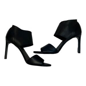 VINCE | Stephanie Black Leather Open Toe Heels 9